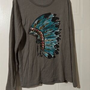 Tribal Print Long Sleeve Tee - Gray